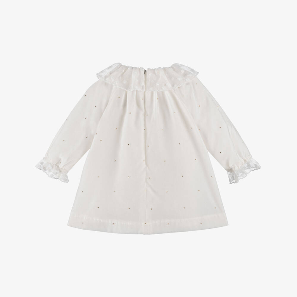 Tartine et Chocolat-فستان دانتيل مخملي عاجي للبنات | Childrensalon Outlet