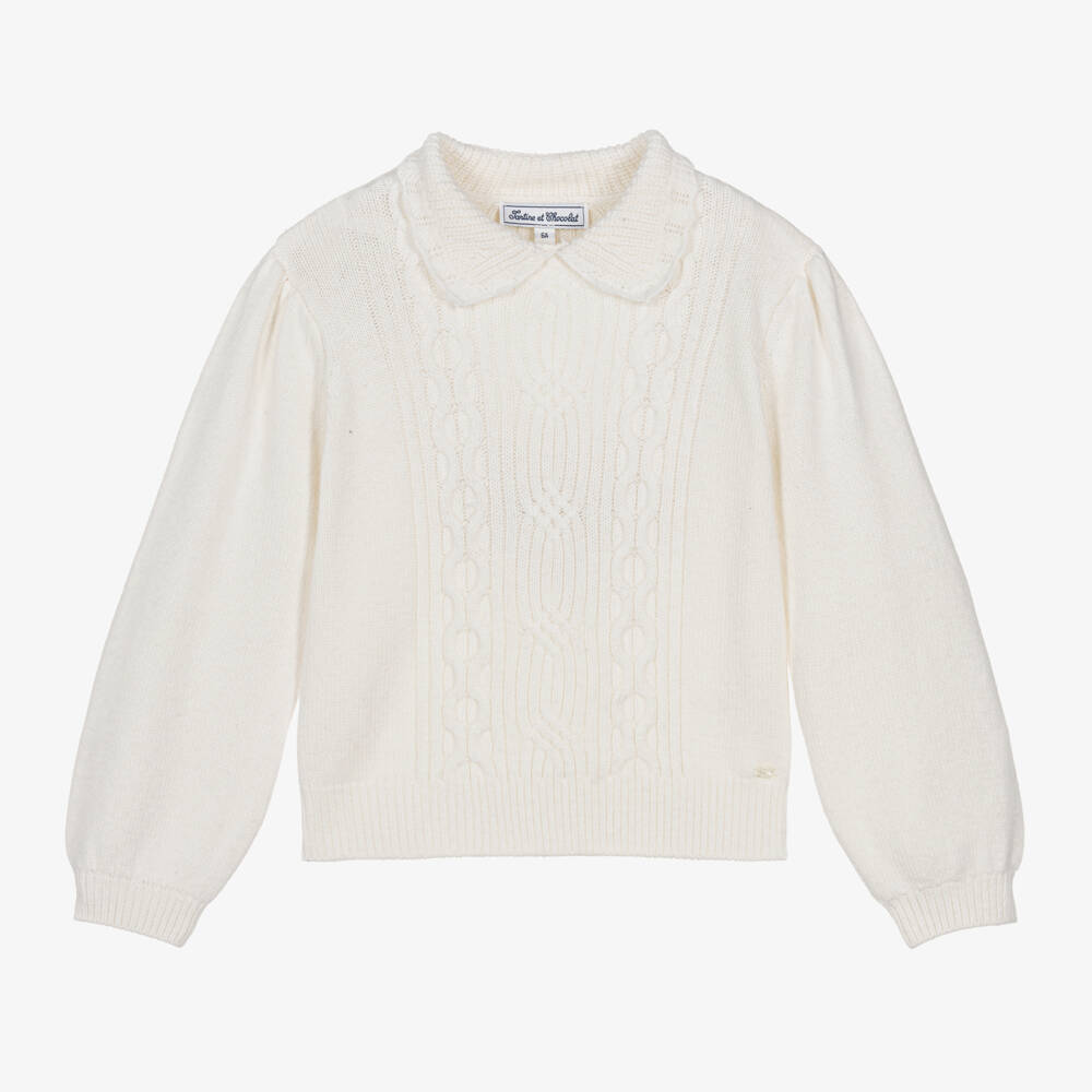Tartine et Chocolat-Girls Ivory Wool & Cashmere Pullover | Childrensalon Outlet
