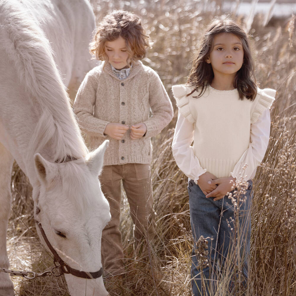 Tartine et Chocolat-Girls Ivory Wool & Cashmere Vest | Childrensalon Outlet