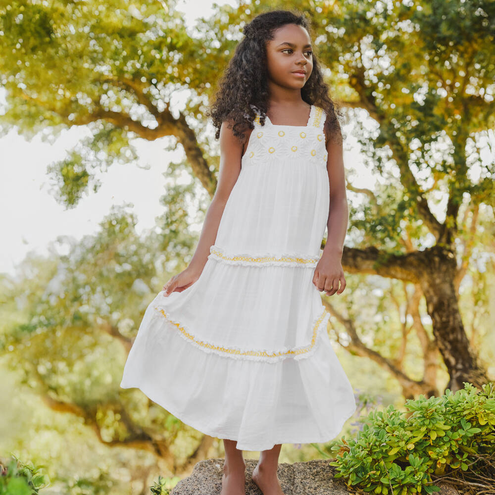 Tartine et Chocolat-Girls Ivory & Yellow Floral Maxi Gown | Childrensalon Outlet