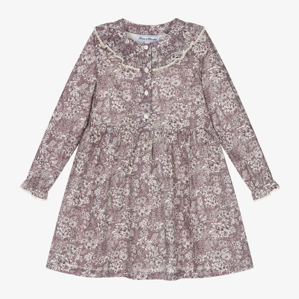Tartine et Chocolat-Girls Lavender Floral Cotton Frock | Childrensalon Outlet