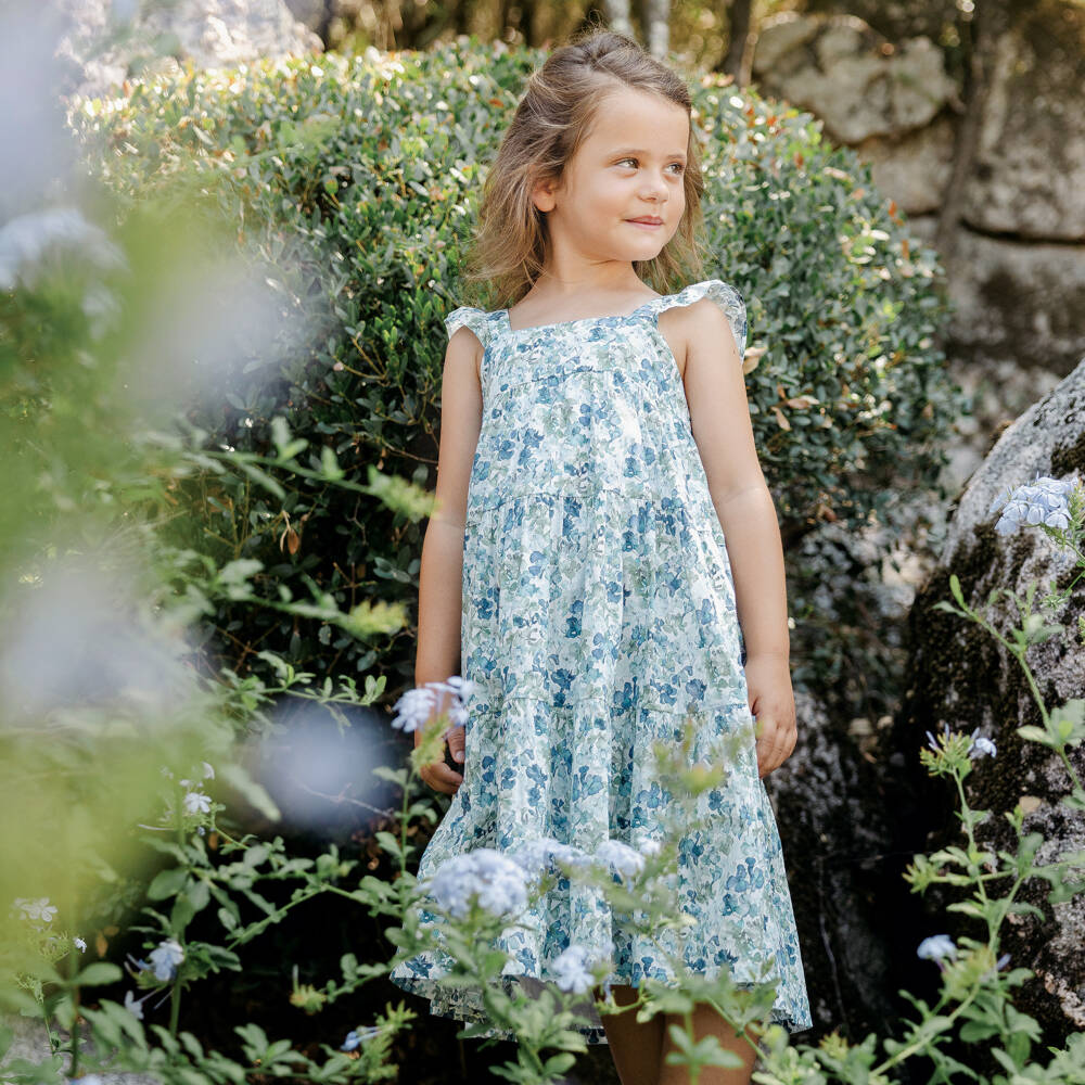 Tartine et Chocolat-فستان صيفي أزرق مزهر للبنات من ليبرتي | Childrensalon Outlet