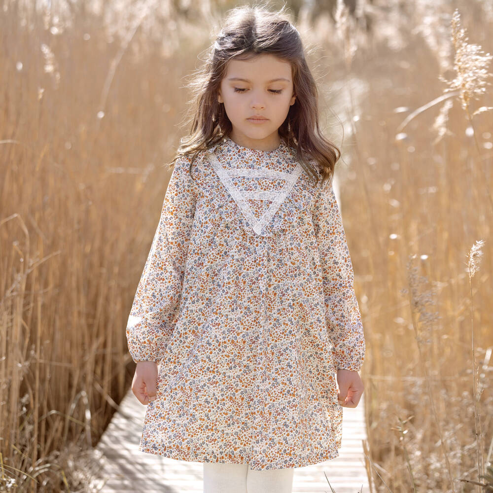 Tartine et Chocolat-فستان بطبعة ليبرتي قطن لون بني | Childrensalon Outlet