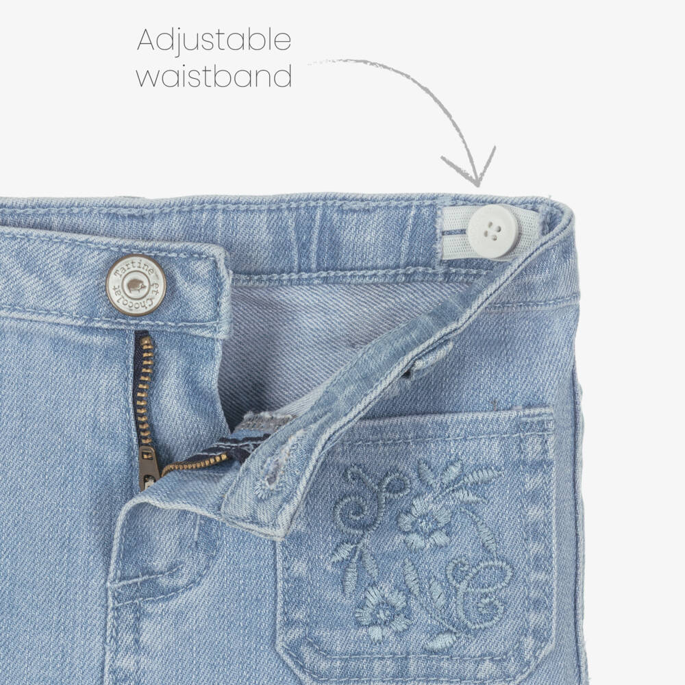 Tartine et Chocolat-Girls Light Blue Denim Jeans with Embroidered Pockets | Childrensalon Outlet