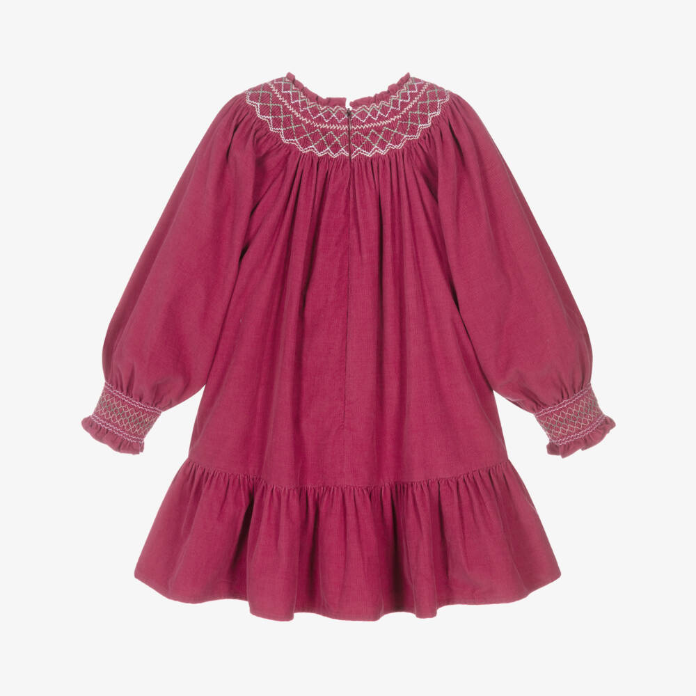 Tartine et Chocolat-Платье из розового вельвета с вышивкой для девочек | Childrensalon Outlet