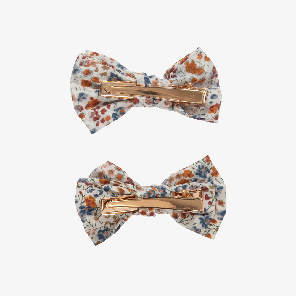 Tartine et Chocolat-Girls Mustard Floral Bow Clips Set | Childrensalon Outlet