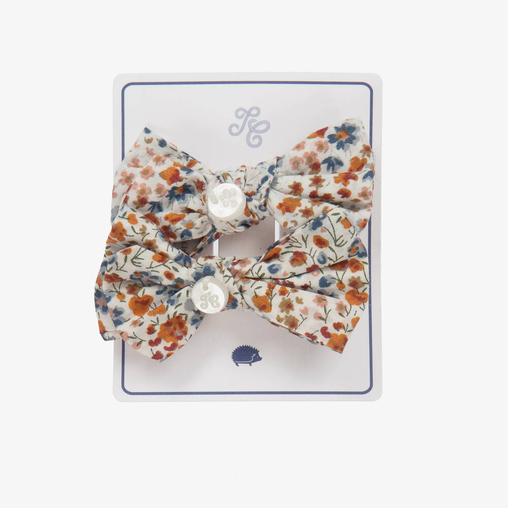 Tartine et Chocolat-Girls Mustard Floral Bow Clips Set | Childrensalon Outlet