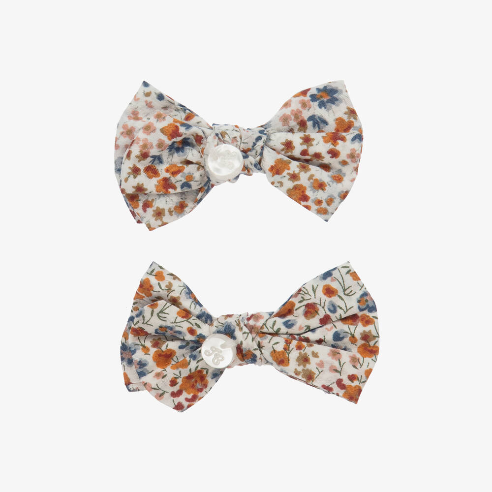 Tartine et Chocolat-Girls Mustard Floral Bow Clips Set | Childrensalon Outlet