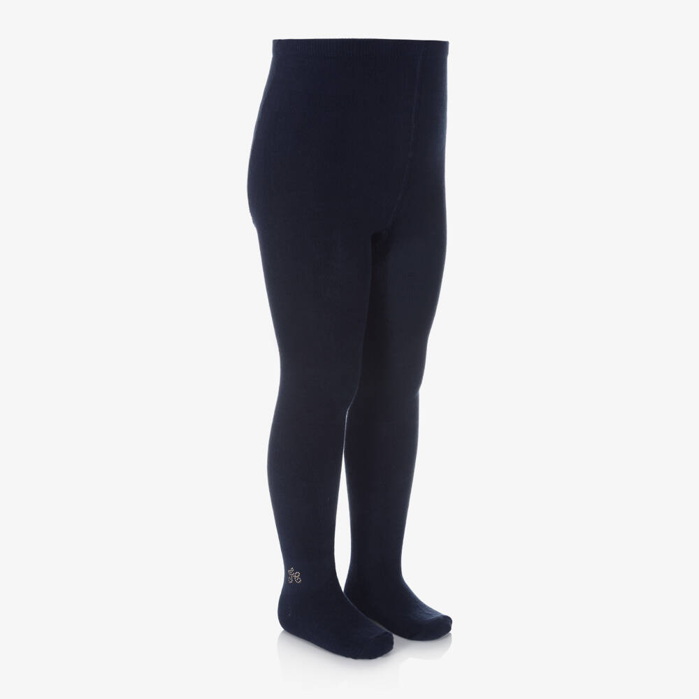 Tartine et Chocolat-Girls Navy Blue Cotton Knit Tights | Childrensalon Outlet