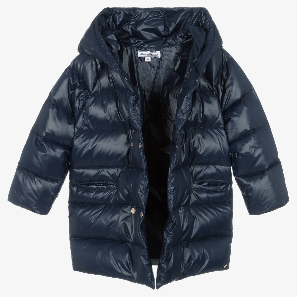 Tartine et Chocolat Girls Navy Blue Down Padded Puffer Coat Childrensalon Outlet