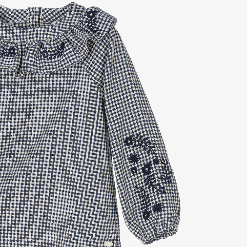 Tartine et Chocolat-Girls Navy Blue Gingham Blouse | Childrensalon Outlet