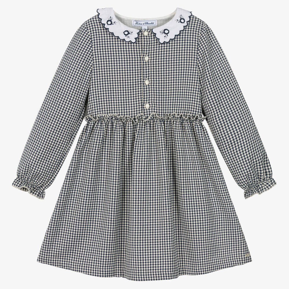 Tartine et Chocolat - Navyblaues Kleid mit Vichykaros | Childrensalon