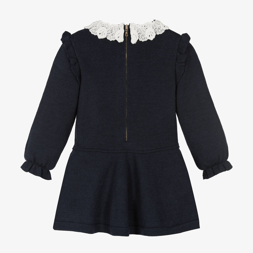 Tartine et Chocolat-Girls Navy Blue Knitted Dress  | Childrensalon Outlet