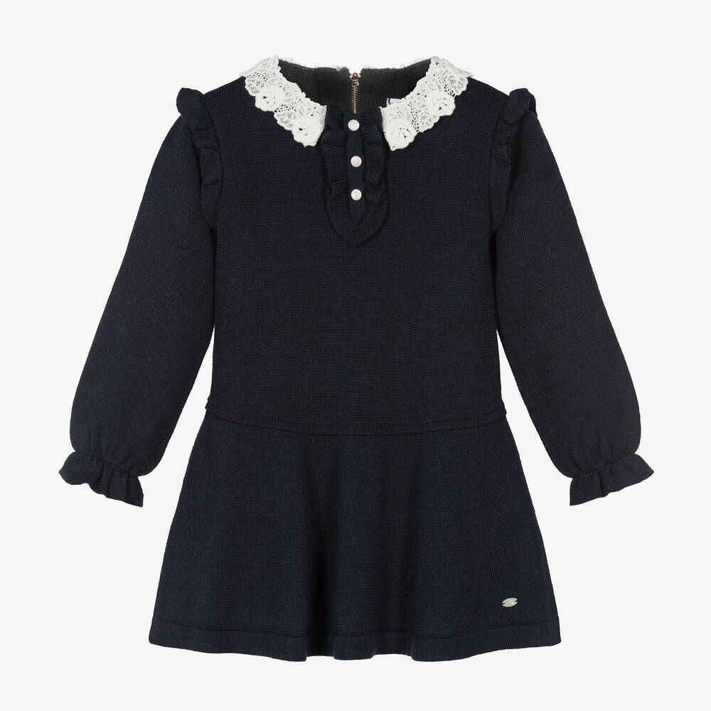 Tartine et Chocolat - Robe bleu marine en maille fille  | Childrensalon