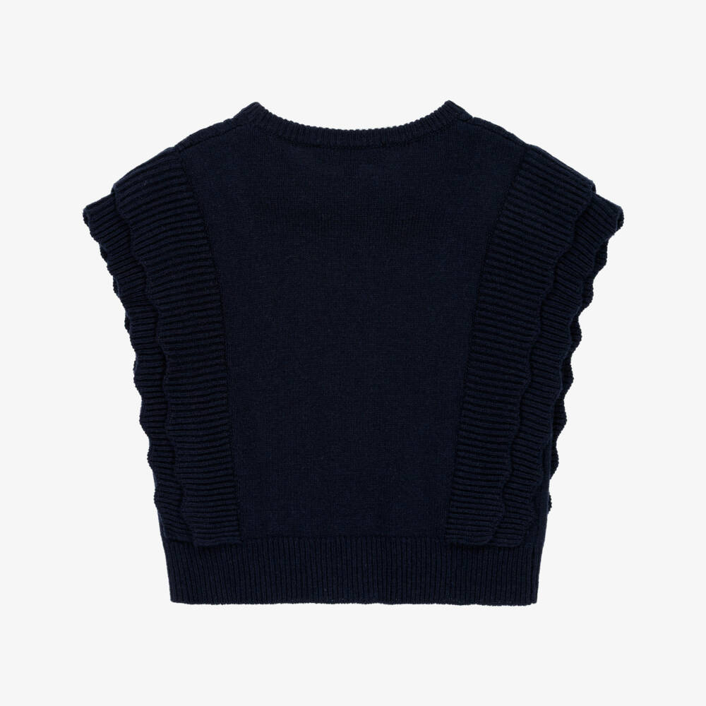 Tartine et Chocolat-Girls Navy Blue Knitted Tank Top | Childrensalon Outlet