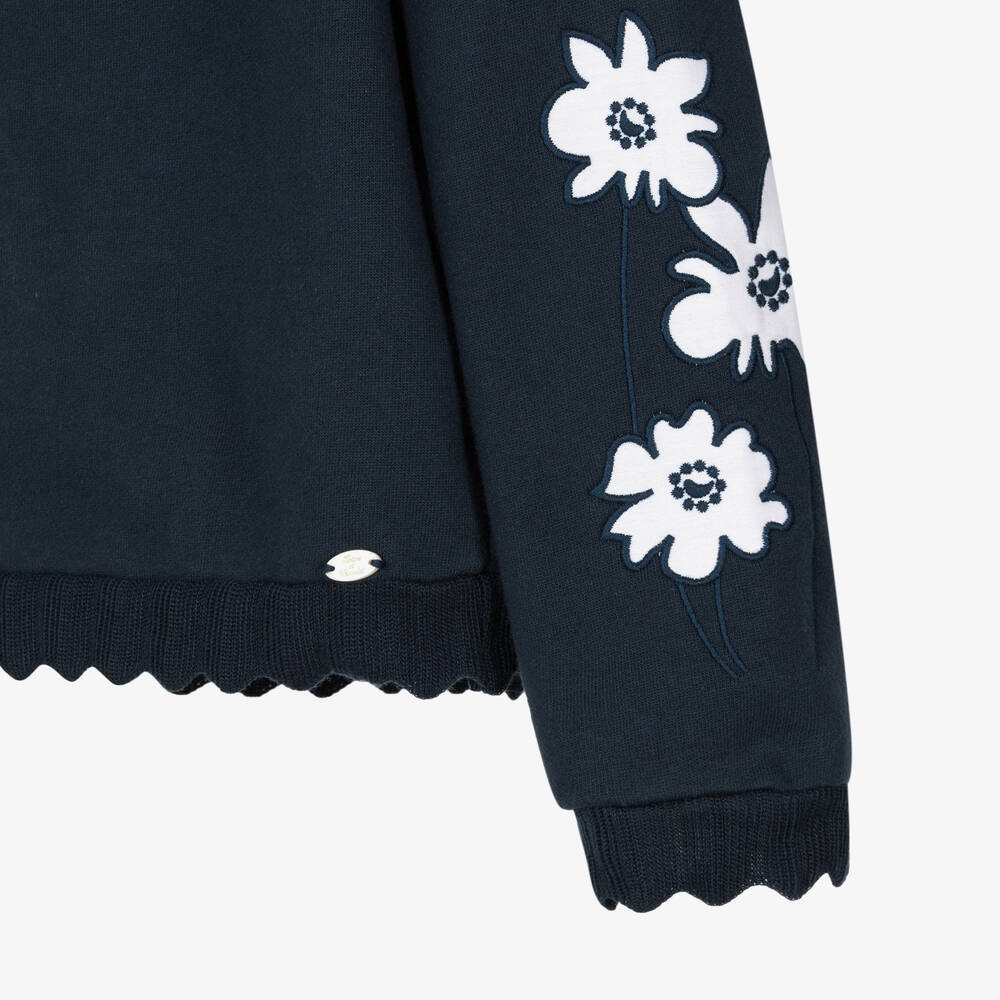 Tartine et Chocolat-بلوفر بياقة دانتيل قطن لون كحلي للبنات | Childrensalon Outlet