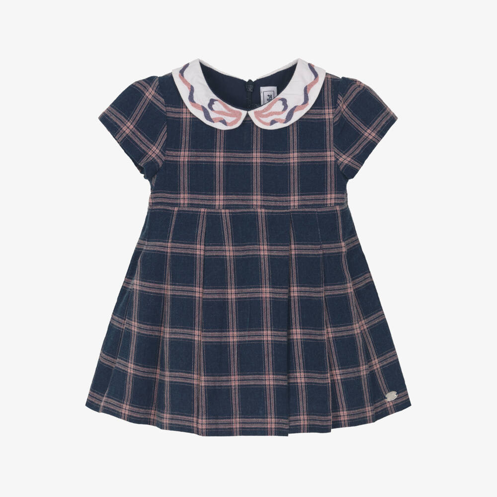 Tartine et Chocolat-Girls Navy Blue & Pink Check Cotton Dress | Childrensalon Outlet