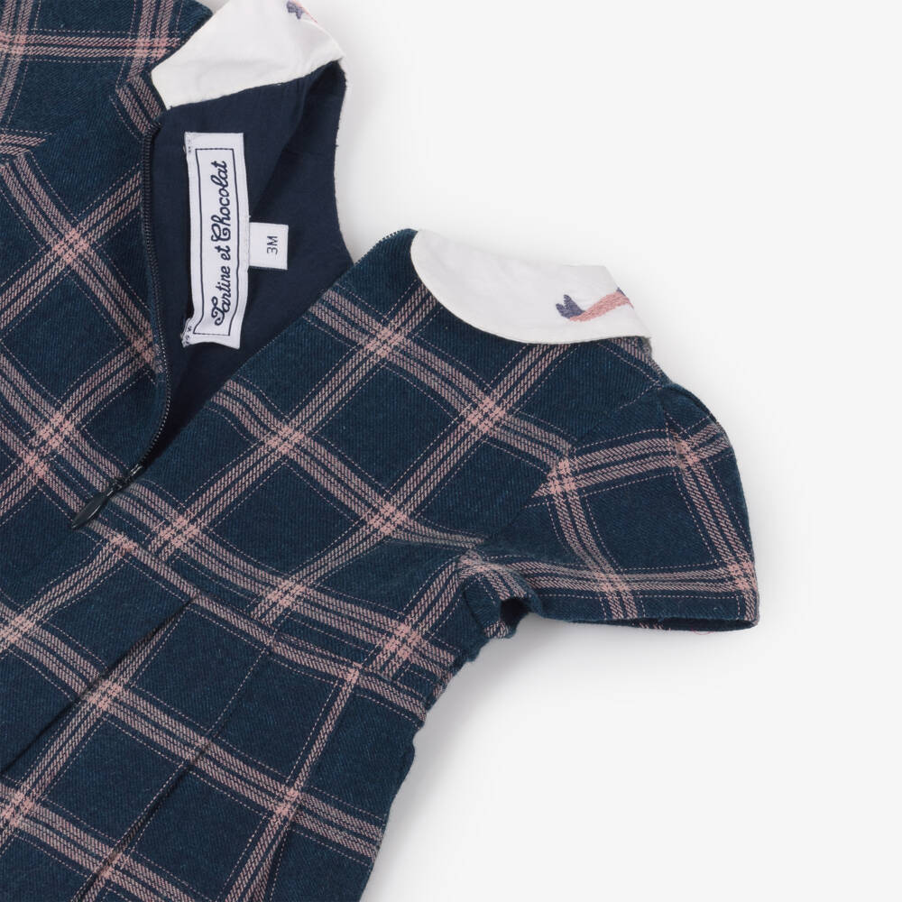 Tartine et Chocolat-Girls Navy Blue & Pink Check Cotton Dress | Childrensalon Outlet