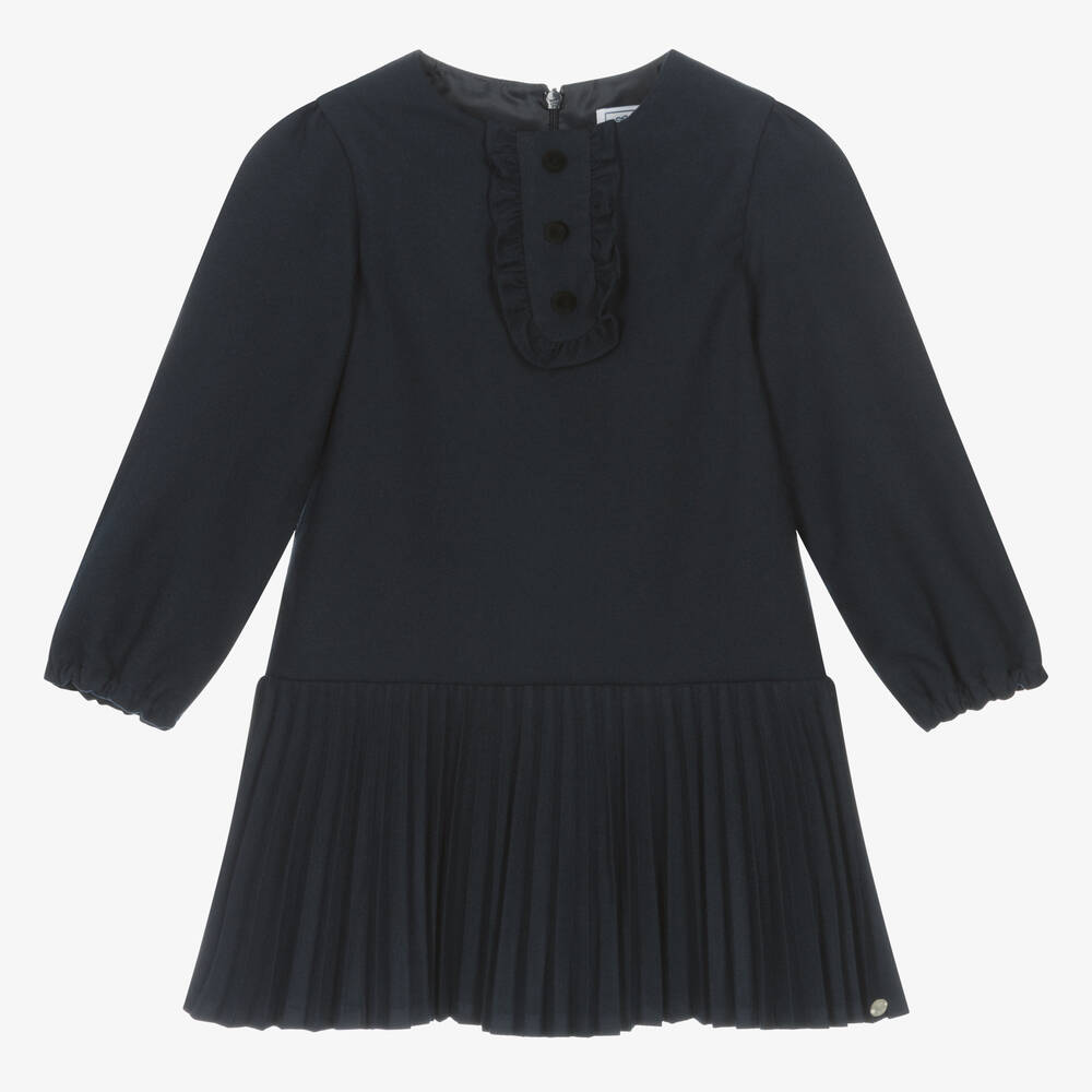 Tartine et Chocolat - Girls Navy Blue Pleated Dress | Childrensalon