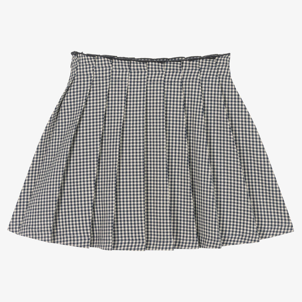Tartine et Chocolat-Girls Navy Blue Pleated Gingham Skirt | Childrensalon Outlet