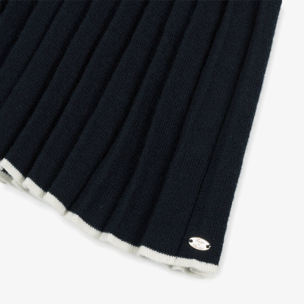 Tartine et Chocolat-Girls Navy Blue Pleated Knitted Dress | Childrensalon Outlet
