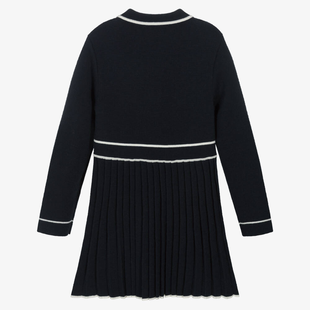 Tartine et Chocolat-Girls Navy Blue Pleated Knitted Dress | Childrensalon Outlet