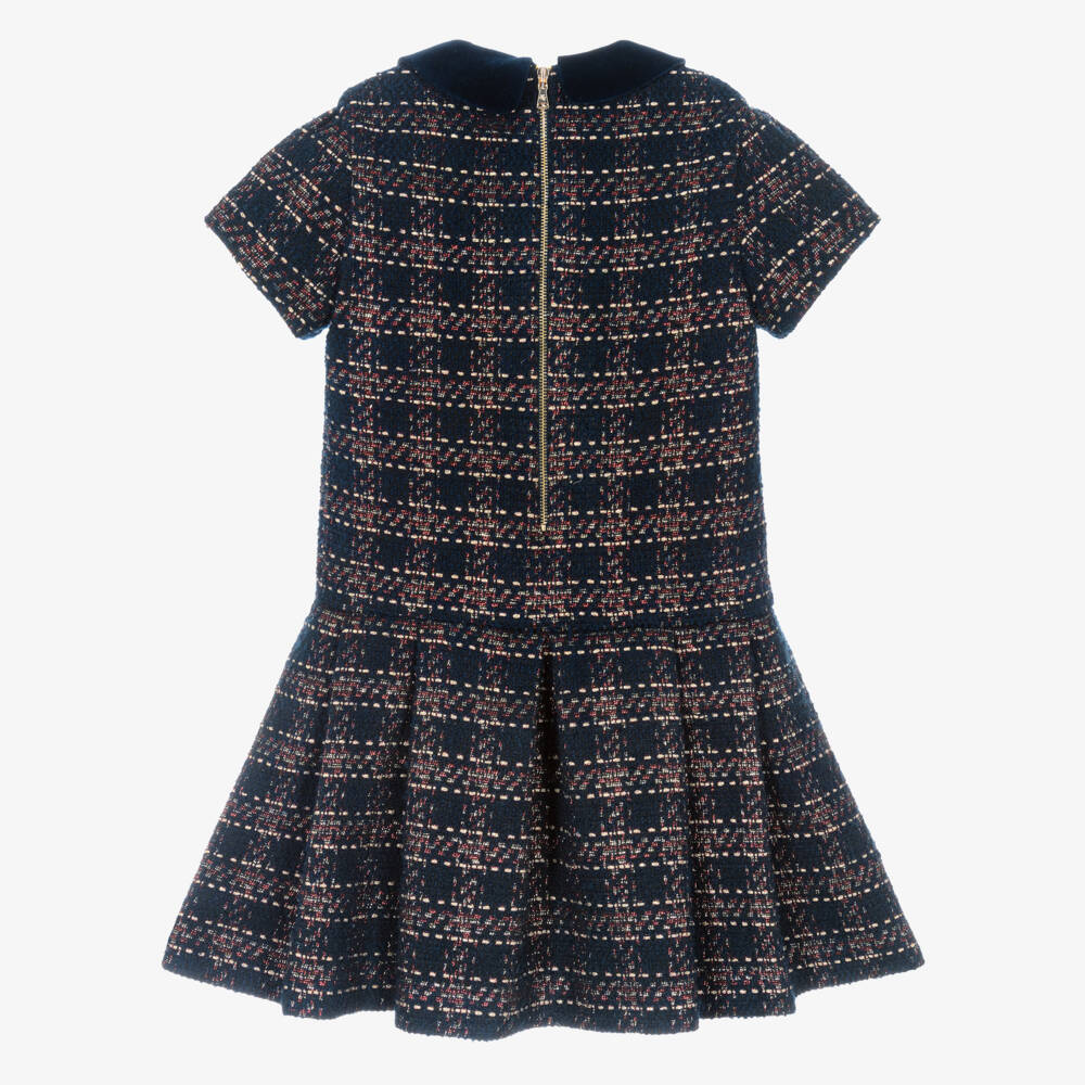 Tartine et Chocolat-Girls Navy Blue & Red Check Sparkly Tweed Dress | Childrensalon Outlet