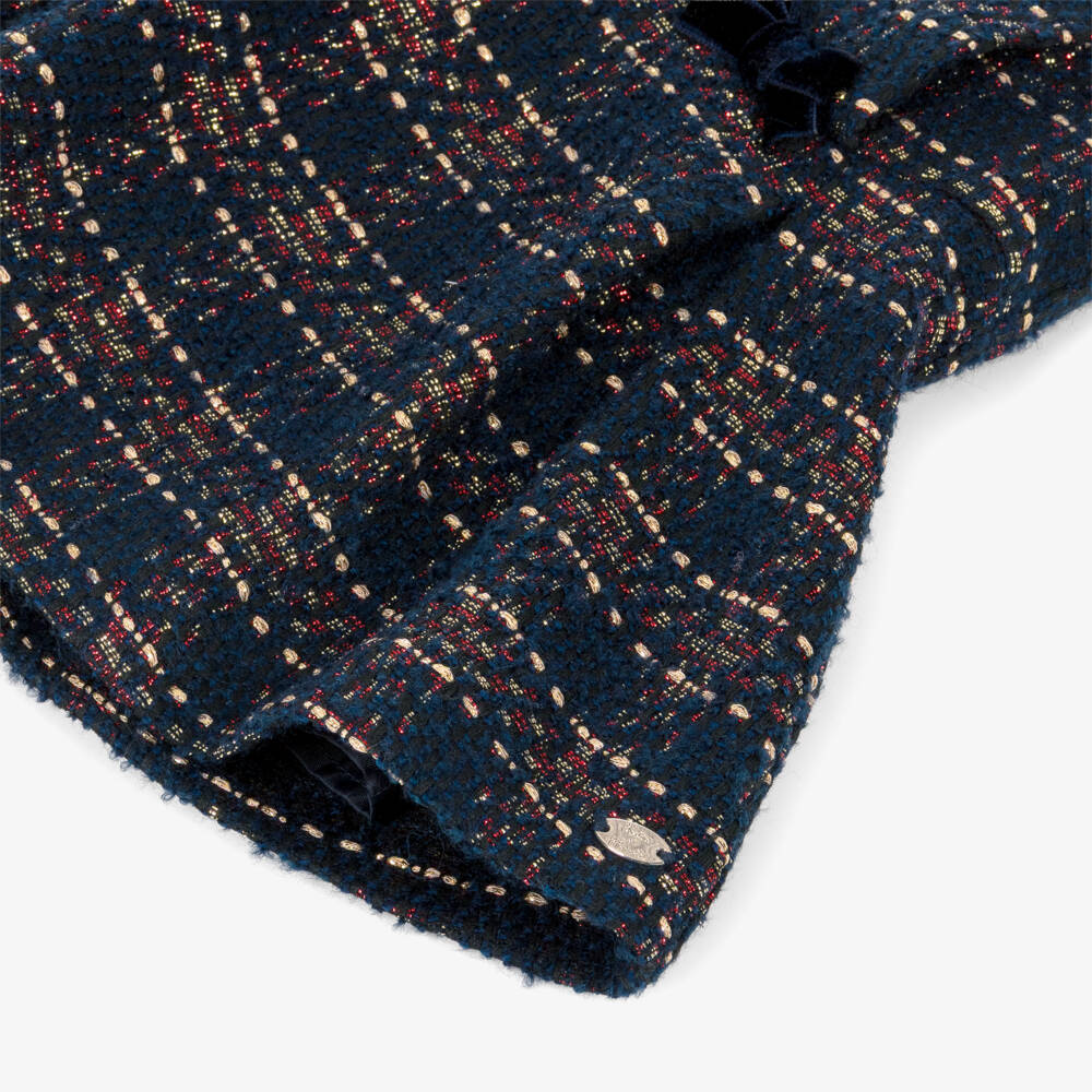 Tartine et Chocolat-Girls Navy Blue & Red Check Sparkly Tweed Sleeveless Dress | Childrensalon Outlet
