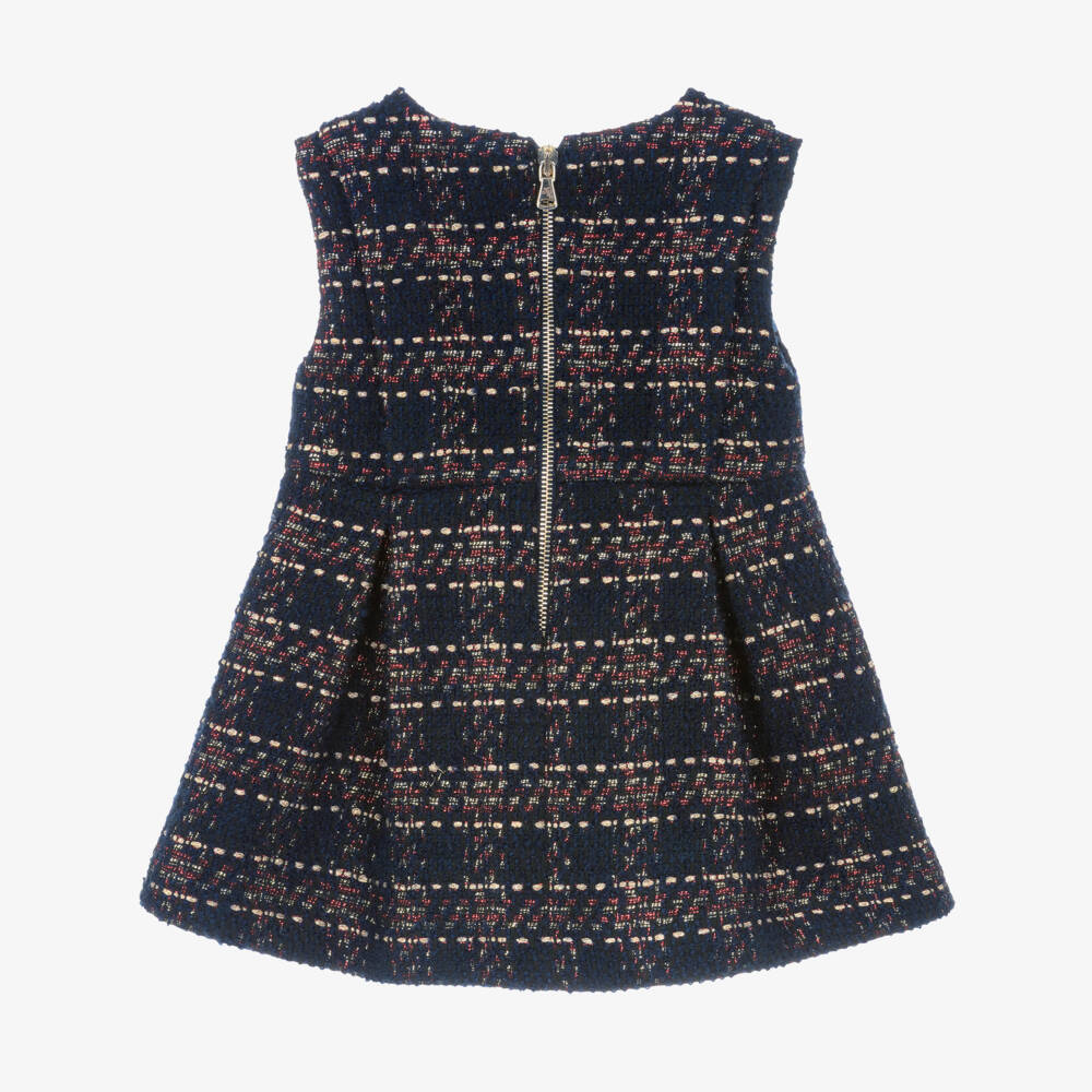 Tartine et Chocolat-Girls Navy Blue & Red Check Sparkly Tweed Sleeveless Dress | Childrensalon Outlet