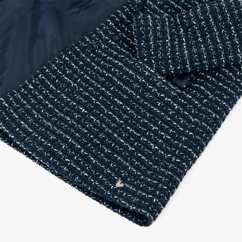 Tartine et Chocolat-Girls Navy Blue Sparkly Tweed Coat with Faux Fur Collar | Childrensalon Outlet