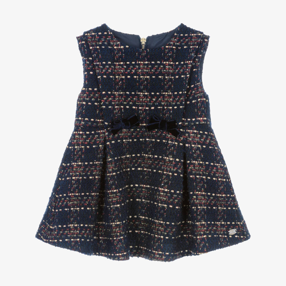 Tartine et Chocolat-Платье из синей твидовой клетки для девочек | Childrensalon Outlet