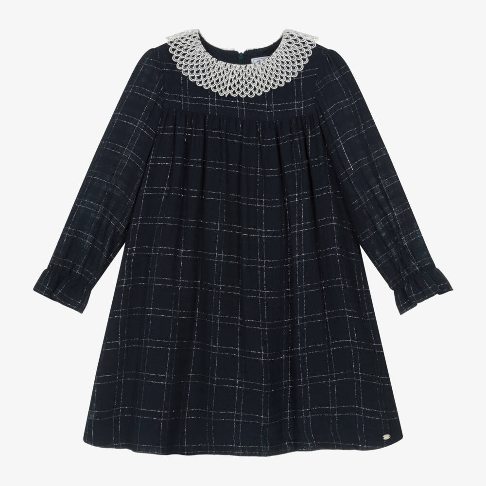 Tartine et Chocolat-Girls Navy Checked Wool Dress | Childrensalon Outlet