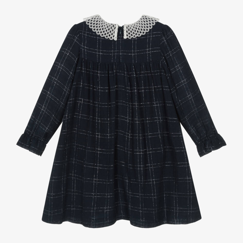Tartine et Chocolat-Girls Navy Checked Wool Dress | Childrensalon Outlet
