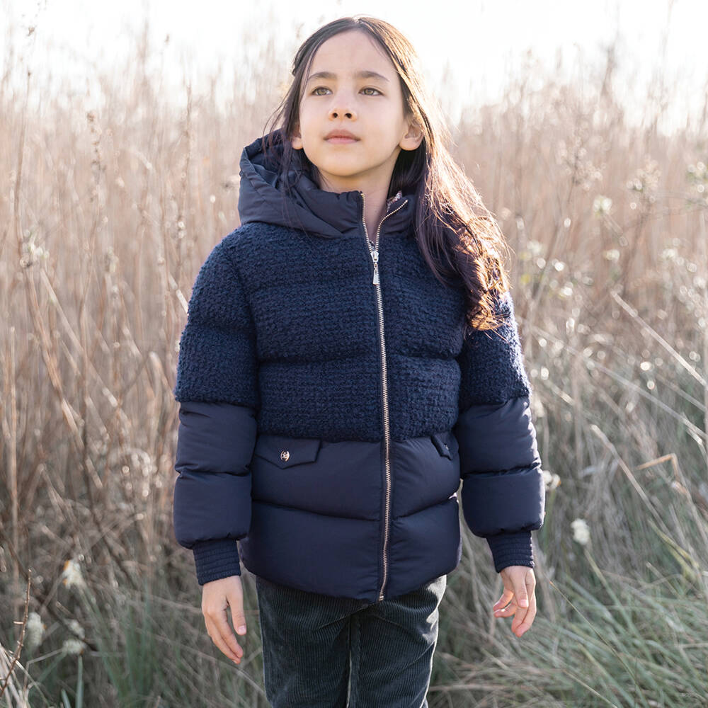 Tartine et Chocolat-جاكيت بافر مبطن بريش لون كحلي للبنات | Childrensalon Outlet