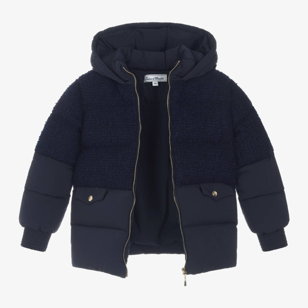 Tartine et Chocolat-جاكيت بافر مبطن بريش لون كحلي للبنات | Childrensalon Outlet