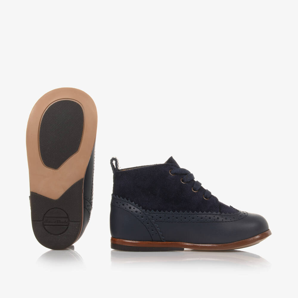 Tartine et Chocolat-Girls Navy Leather First Walker Boots | Childrensalon Outlet