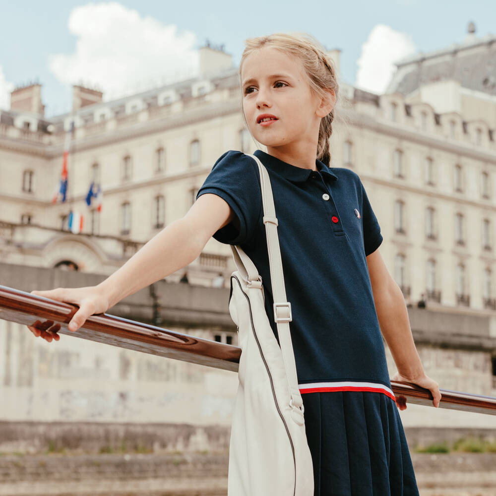 Tartine et Chocolat-Girls Navy Polo Dress with Pleats | Childrensalon Outlet