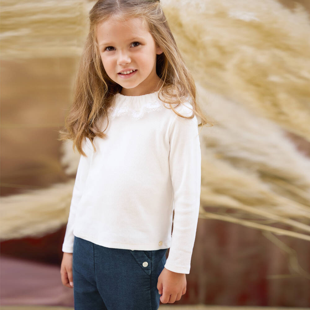 Tartine et Chocolat-Girls Navy Stretch Denim Trousers | Childrensalon Outlet