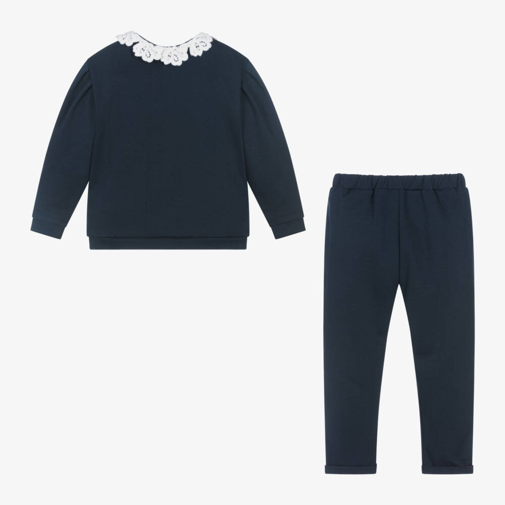 Tartine et Chocolat-Girls Navy Viscose Jogger Set | Childrensalon Outlet