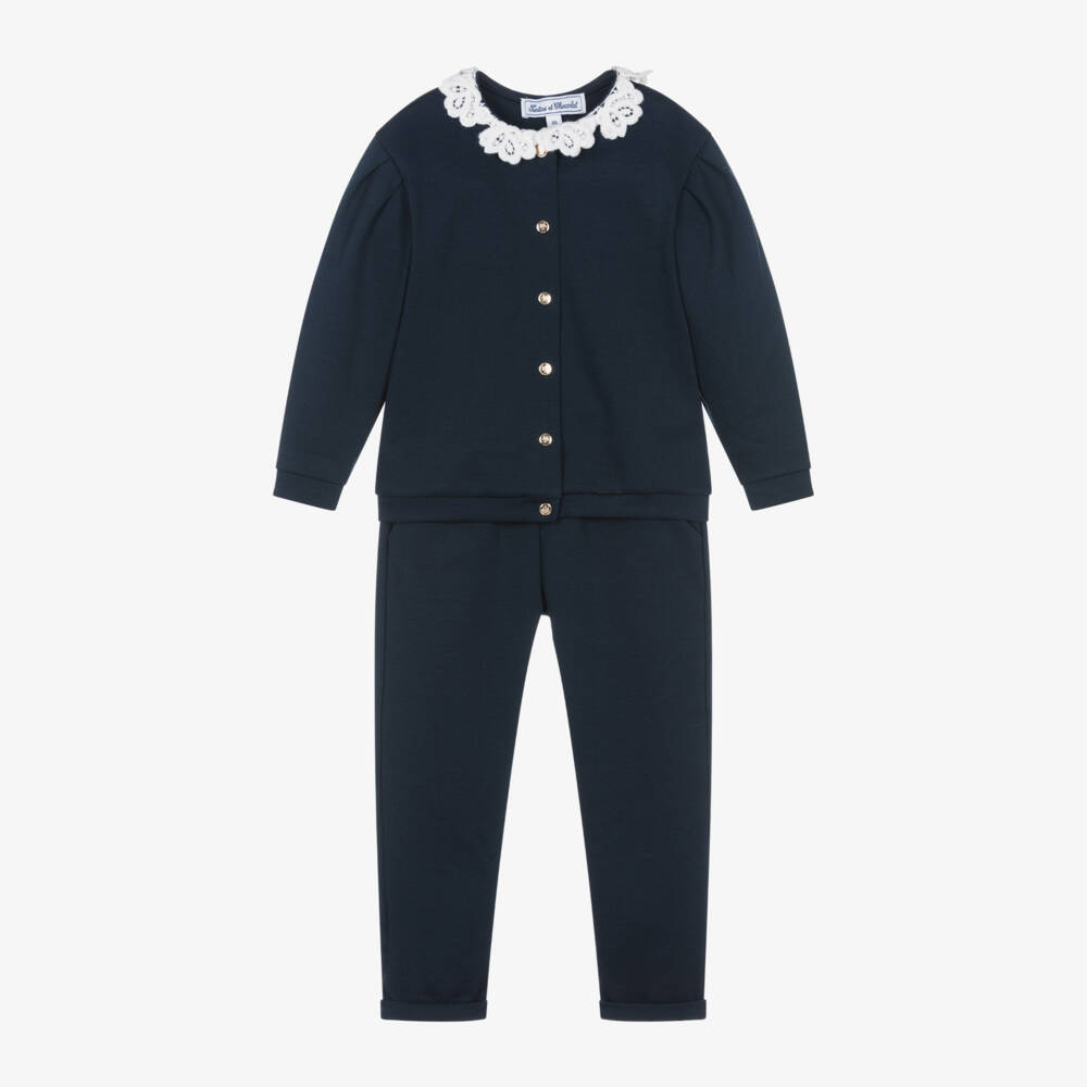 Tartine et Chocolat-Girls Navy Viscose Jogger Set | Childrensalon Outlet