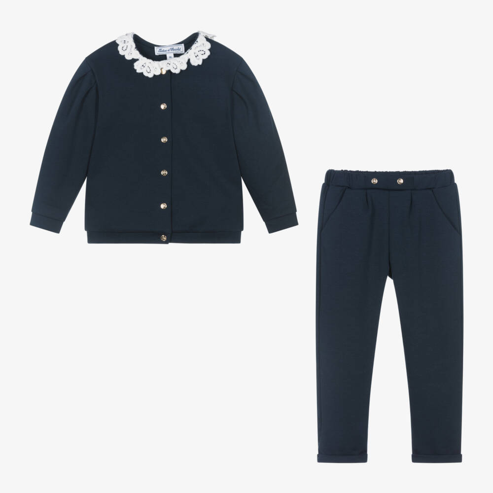 Tartine et Chocolat-Girls Navy Viscose Jogger Set | Childrensalon Outlet