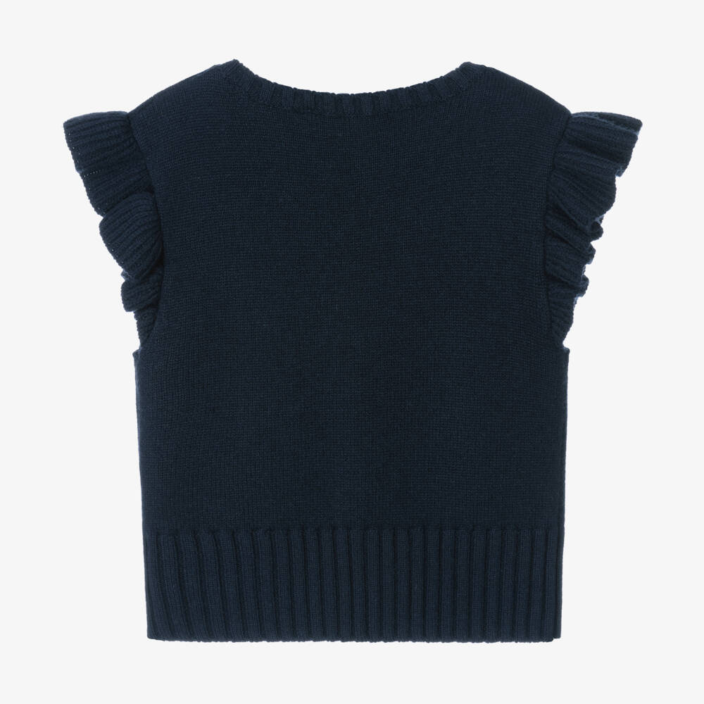 Tartine et Chocolat-Girls Navy Wool & Cashmere Vest | Childrensalon Outlet