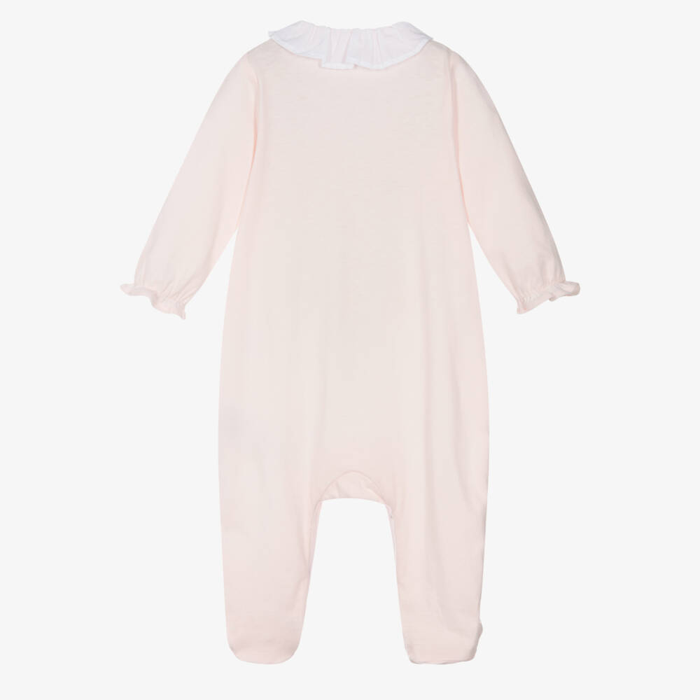 Tartine et Chocolat-Girls Pale Pink Cotton Babygrow with Embroidered Flowers | Childrensalon Outlet