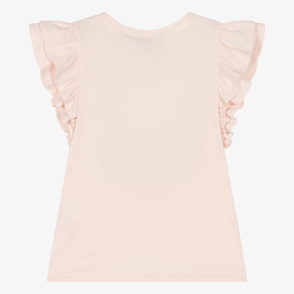 Tartine et Chocolat-Girls Pale Pink Cotton Flower T-Shirt | Childrensalon Outlet