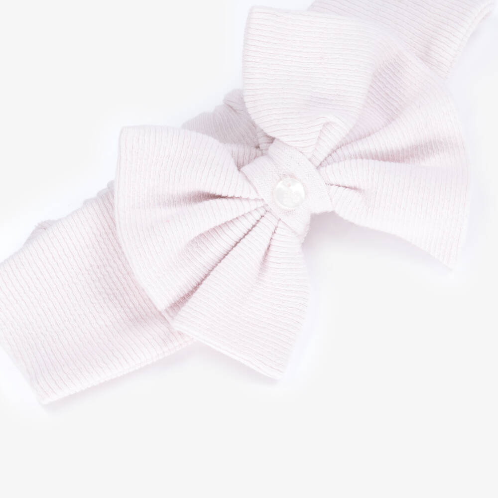 Tartine et Chocolat-Girls Pale Pink Cotton Jersey Bow Headband | Childrensalon Outlet