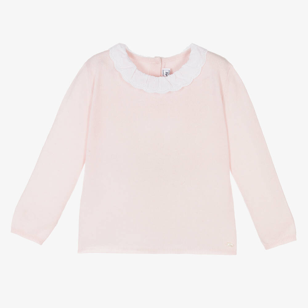 Tartine et Chocolat - Girls Pale Pink Wool Sweater | Childrensalon