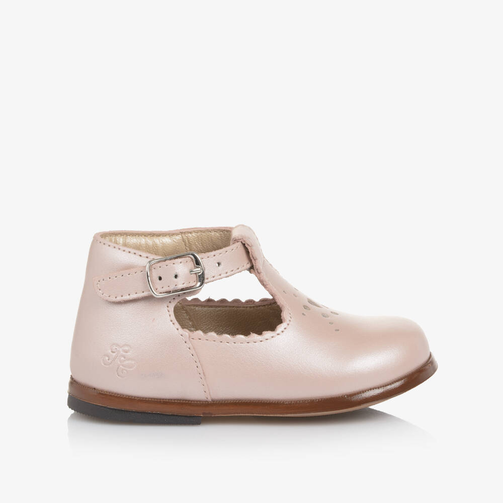 Tartine et Chocolat-Girls Pearlescent Pink Leather First Walker Shoes | Childrensalon Outlet