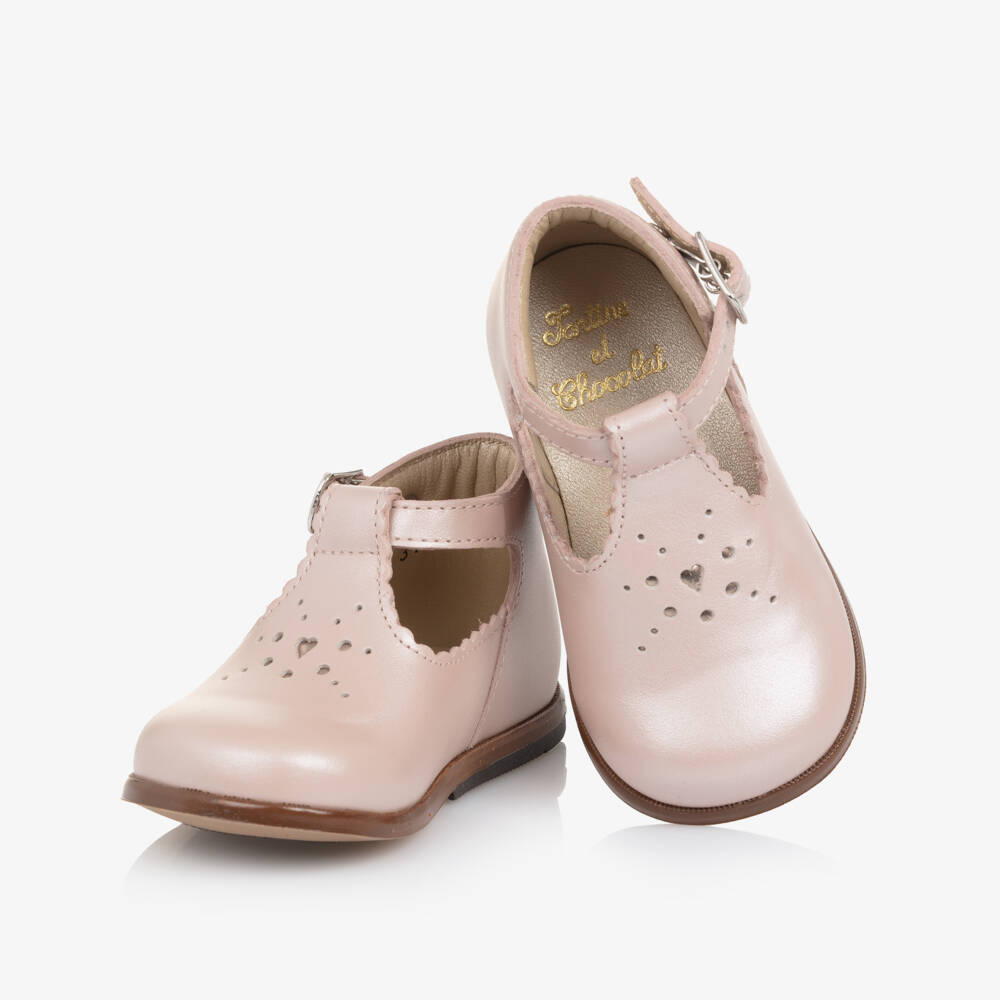 Tartine et Chocolat-Girls Pearlescent Pink Leather First Walker Shoes | Childrensalon Outlet