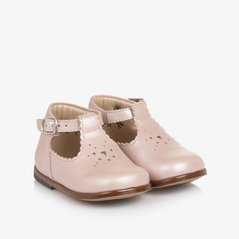 Tartine et Chocolat-Girls Pearlescent Pink Leather First Walker Shoes | Childrensalon Outlet