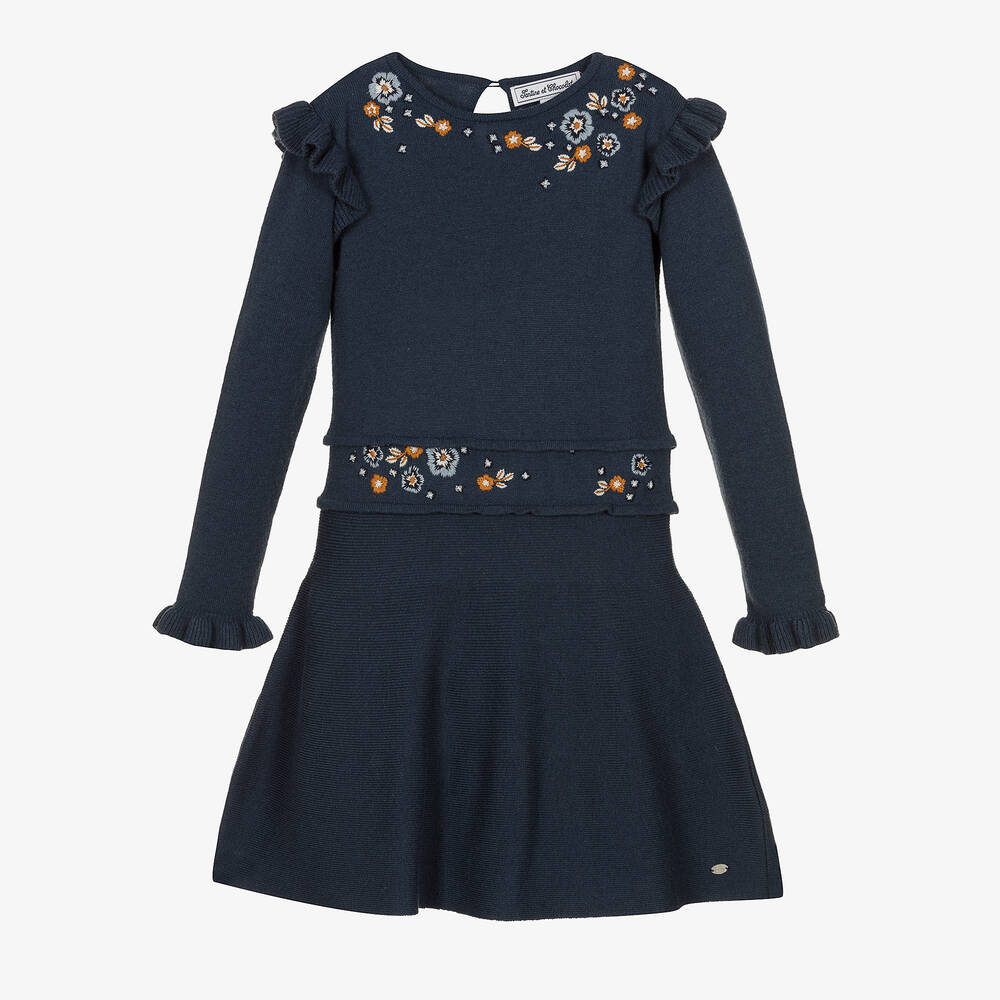 Tartine et Chocolat - Синее шерстяное платье для девочек | Childrensalon